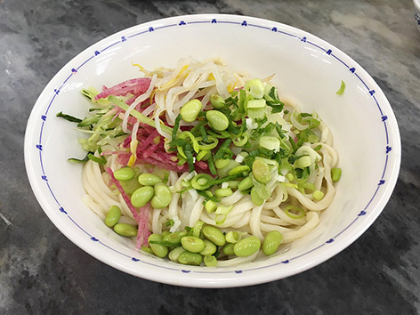 Colorful zhajiang mian, noodles with vegetables on top, from Beijing.